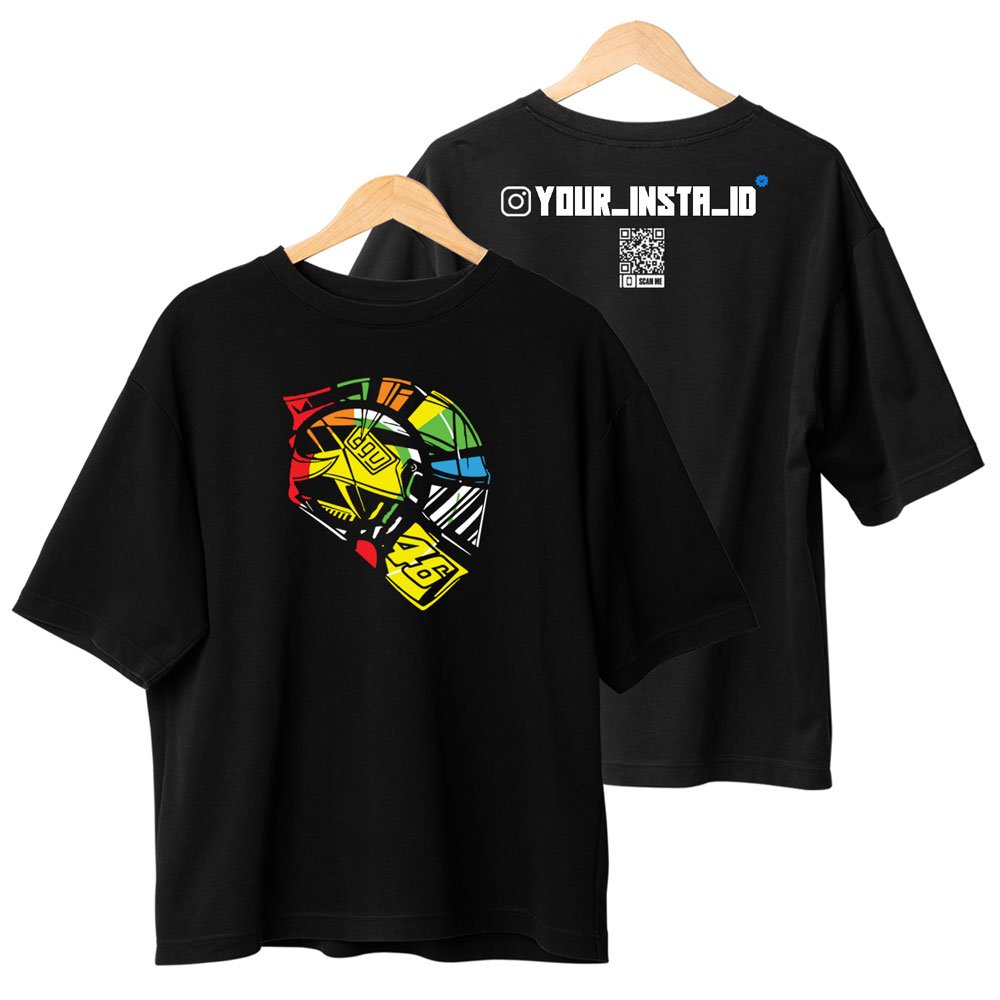 Valantino Rossi Helmet Design Tshirt with Custom Instagram ID Print Oversized