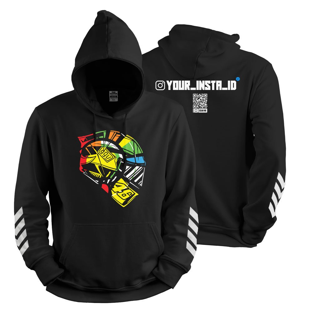 Valantino Rossi Helmet Design Hoodie with Custom Instagram ID Print
